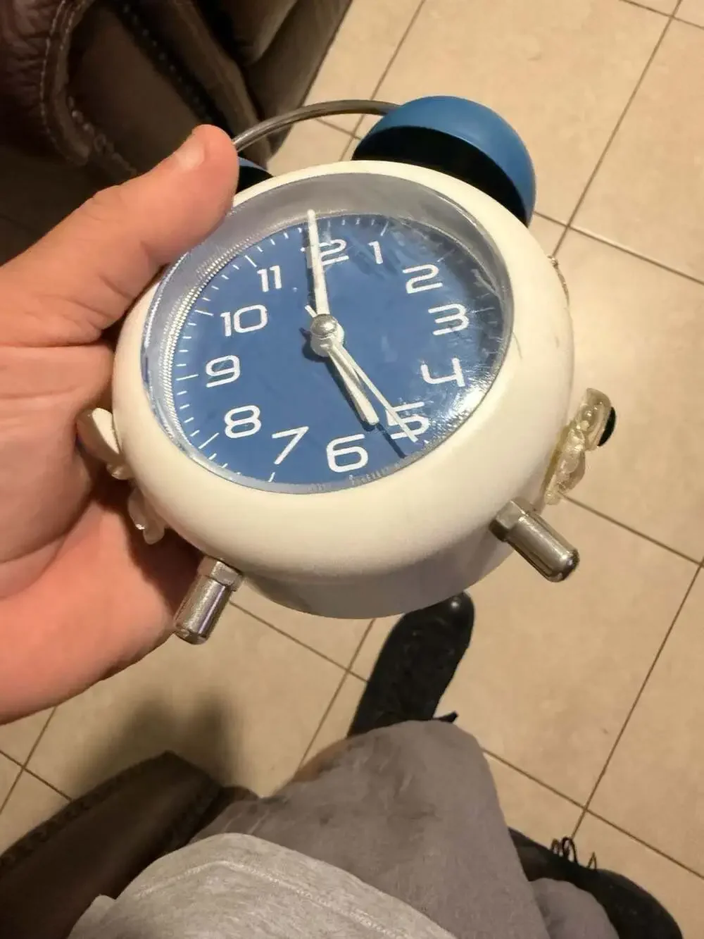 Vintage Style Twin Bell Analog Alarm Clock White and Blue
